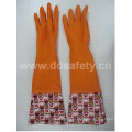 Orange Household Latex Flor Projeto PVC Cuff Luvas de Trabalho DHL712